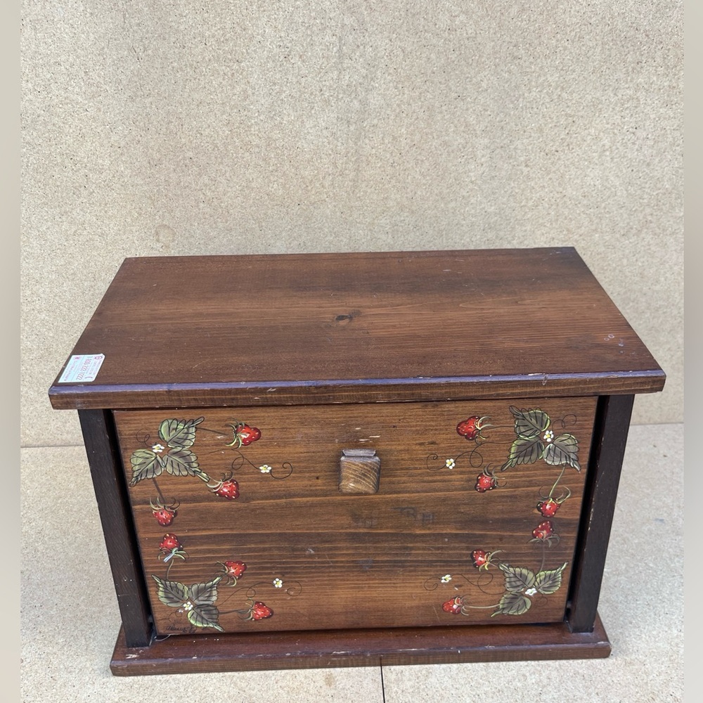 Wooden Bread Box with Floral Design